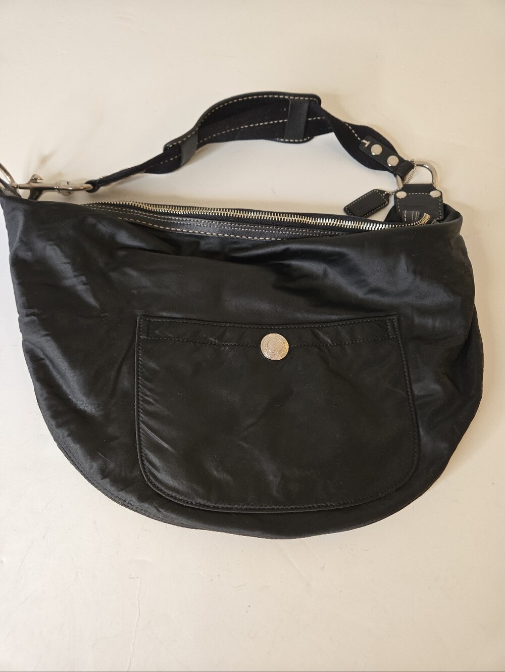 COACH Black Satin & Leather Hampton Hobo Bag VTG #1892